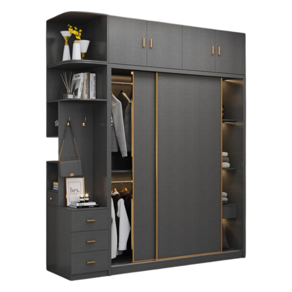 Tủ Quần Áo Gỗ Cánh Trượt Kèm Kệ Trang Trí GH-13045