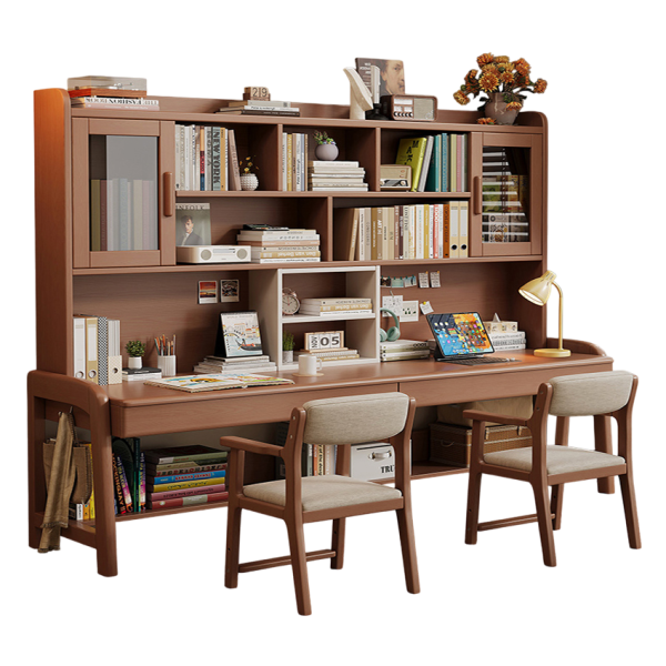 Bàn Học Gỗ Đôi Kèm Kệ Sách Có Tủ Cánh Kính GH-72028