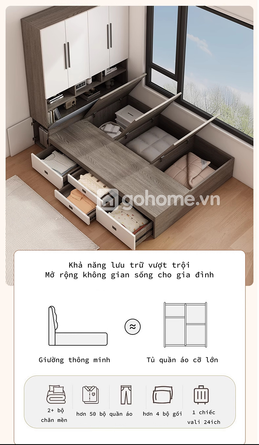 Combo Giường Ngủ Kèm Tủ Áo Và Bàn Làm Việc Đầy Đủ Công Năng GH-15016 - Ảnh 4