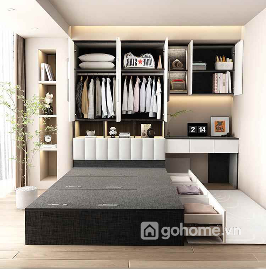 Combo Giường Hộp Đa Năng Kết Hợp Tủ Quần Áo Cùng Bàn Trang Điểm Đơn Giản GH-15018 - Ảnh 11