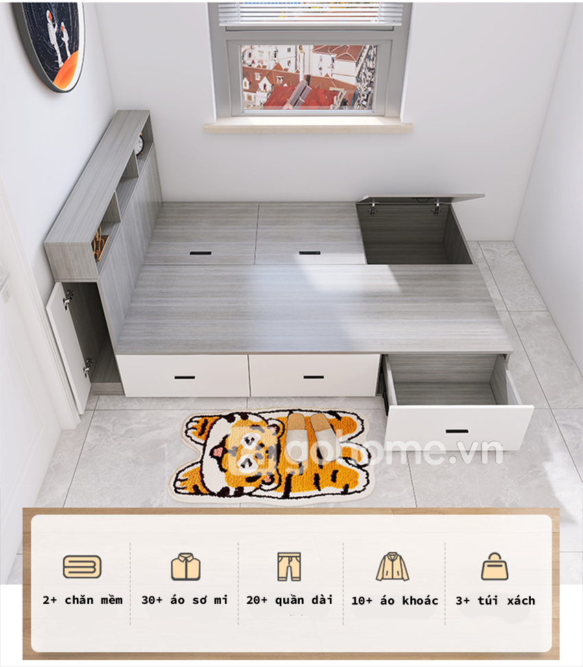 Combo Giường Tủ Áo Kết Hợp Bàn Học Hiện Đại GH-15019 - Ảnh 3