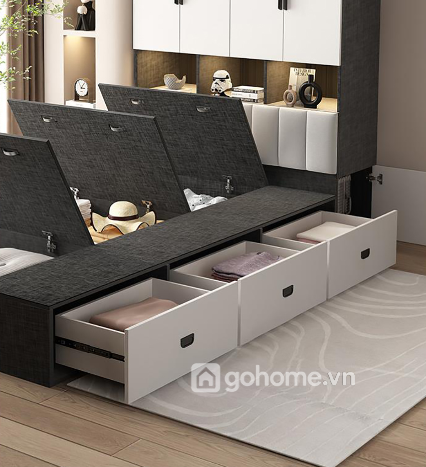 Combo Giường Hộp Đa Năng Kết Hợp Tủ Quần Áo Cùng Bàn Trang Điểm Đơn Giản GH-15018 - Ảnh 6