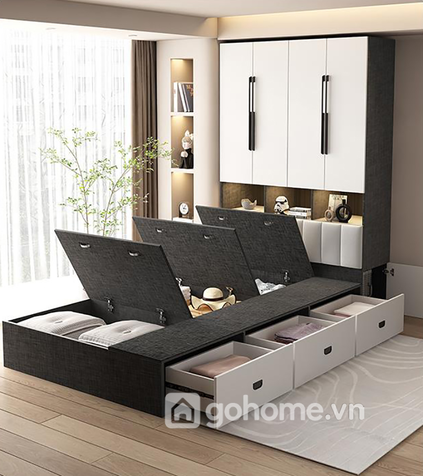 Combo Giường Hộp Đa Năng Kết Hợp Tủ Quần Áo Cùng Bàn Trang Điểm Đơn Giản GH-15018 - Ảnh 14