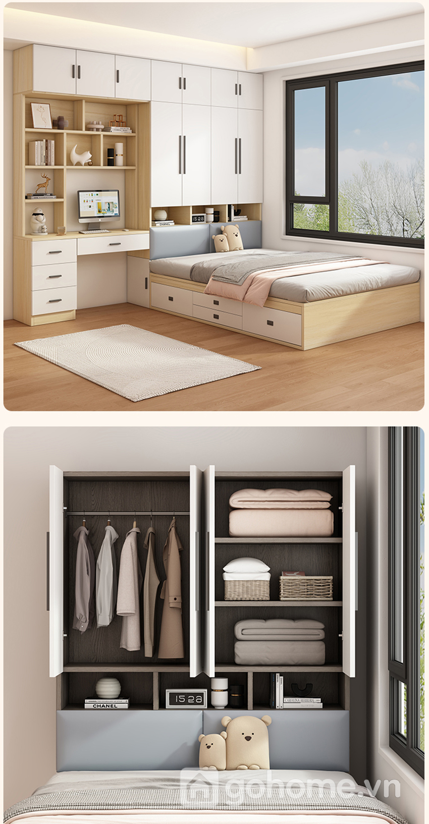 Combo Giường Ngủ Kèm Tủ Áo Và Bàn Làm Việc Đầy Đủ Công Năng GH-15016 - Ảnh 8