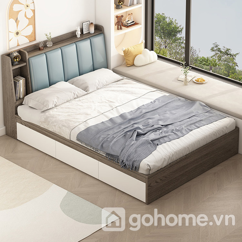 Giường Hộp Bọc Da Kèm Kệ Để Đồ Tiện Lợi GH-11041 - Ảnh 2