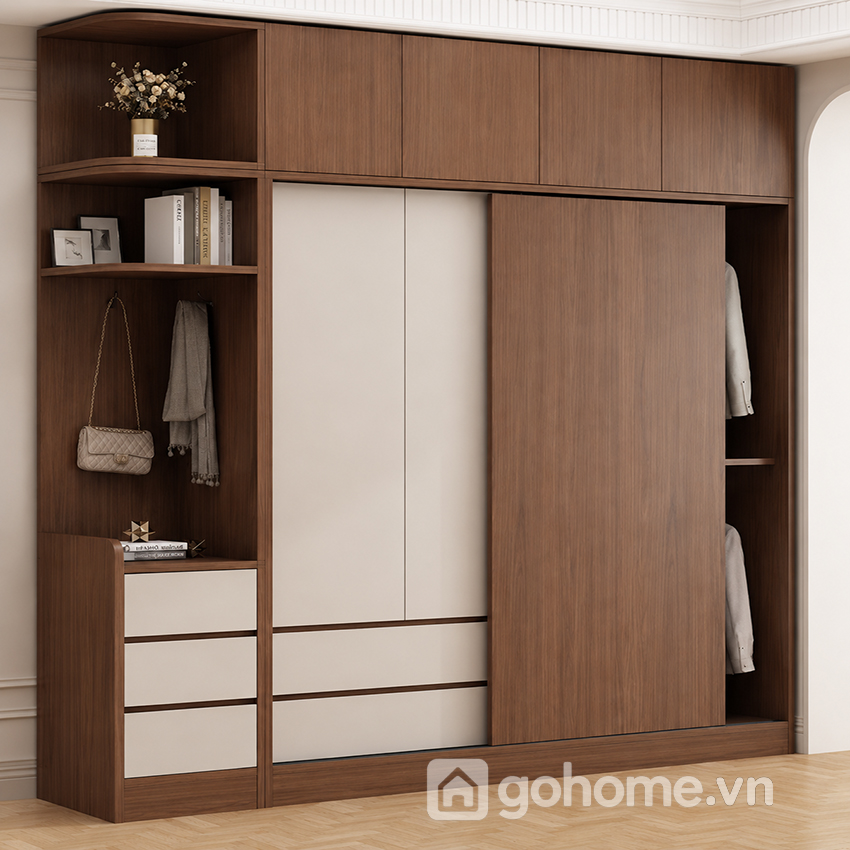 Tủ Áo Cánh Lùa Kèm Kệ Trang Trí Thiết Kế Hiện Đại GH-13080 - Ảnh 2