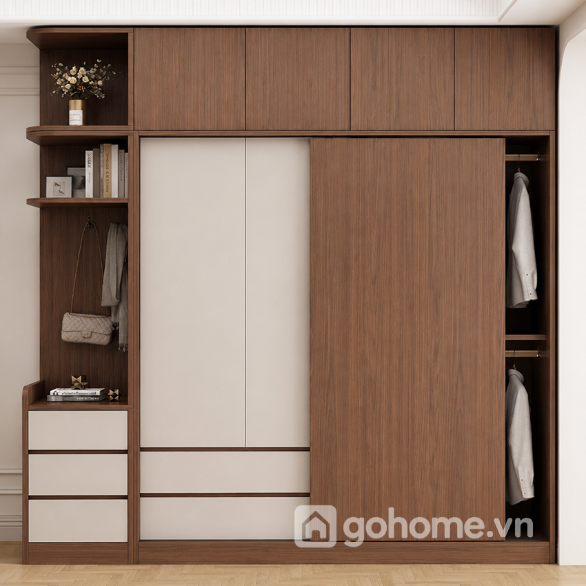 Tủ Áo Cánh Lùa Kèm Kệ Trang Trí Thiết Kế Hiện Đại GH-13080 - Ảnh 6