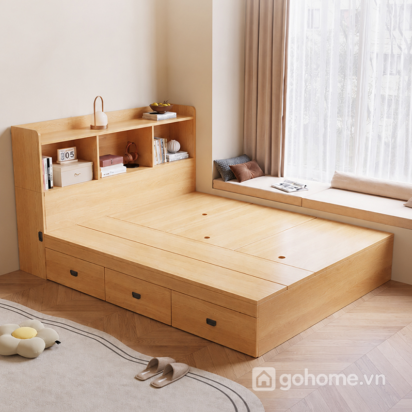 Giường Ngủ Gỗ Có Hộc Chứa Đồ Và Kệ Đầu Giường GH-11051