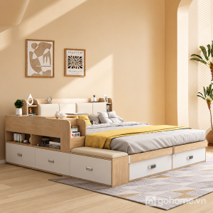Giường Ngủ Nâng Mặt Phản Tích Hợp Khoang Chứa Đồ GH-11053 - 1600x2000mm + Giá sách - GH-11053.2