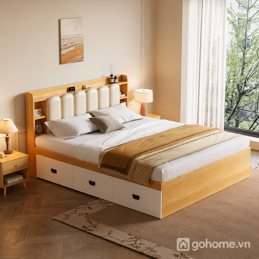 Giường ngủ nhiều ngăn chứa đồ thông minh tối ưu không gian phòng ngủ hiện đại