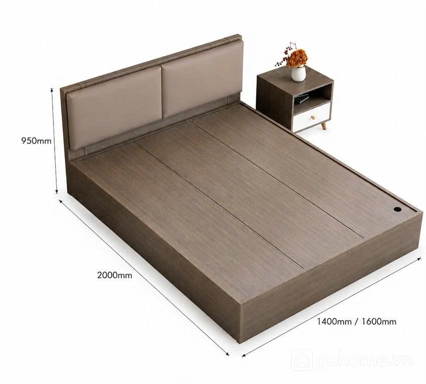 Kích thước chi tiết Giường Ngủ Bọc Nệm Đầu Giường Tối Giản Hiện Đại GH-11060