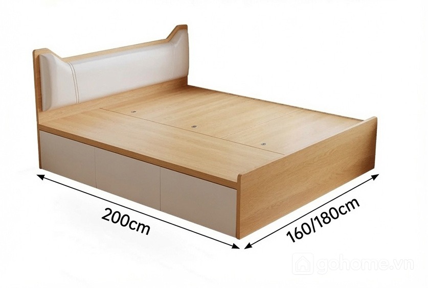 Kích thước chi tiết Giường Ngủ Có Khoang Chứa Đồ Và Ngăn Kéo Bọc Da Đầu Giường GH-11048