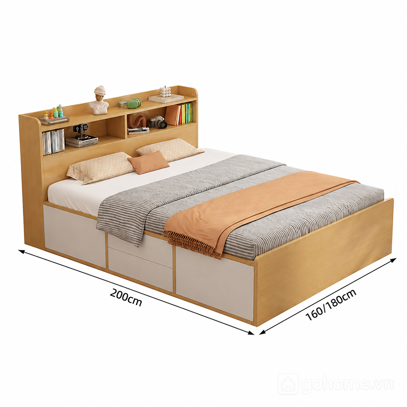 Kích thước chi tiết Giường ngủ có ngăn chứa đồ hiện đại GH-11049