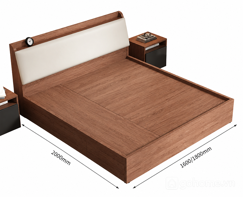 Kích thước chi tiết Giường Ngủ Gỗ Nhiều Không Gian Lưu Trữ Gọn Gàng GH-11056