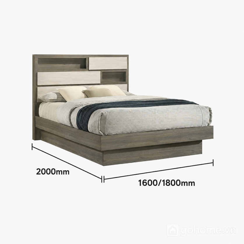 Kích thước chi tiết Giường Ngủ Tích Hợp Kệ Trang Trí Đầu Giường GH-11059