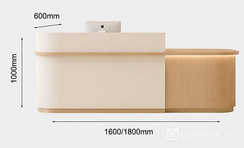 Kích thước chi tiết Quầy Lễ Tân Bo Góc Thiết Kế Hiện Ðại GH-21058