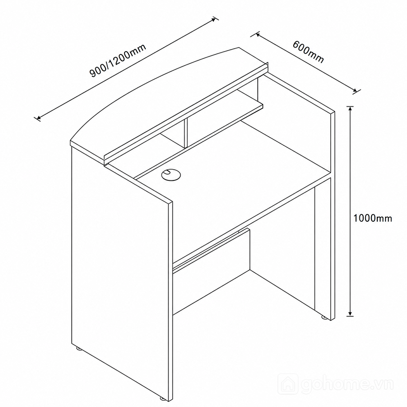 Kích thước chi tiết Quầy Lễ Tân Có Vách Ngăn Đơn Giản Và Nhỏ Gọn GH-21068
