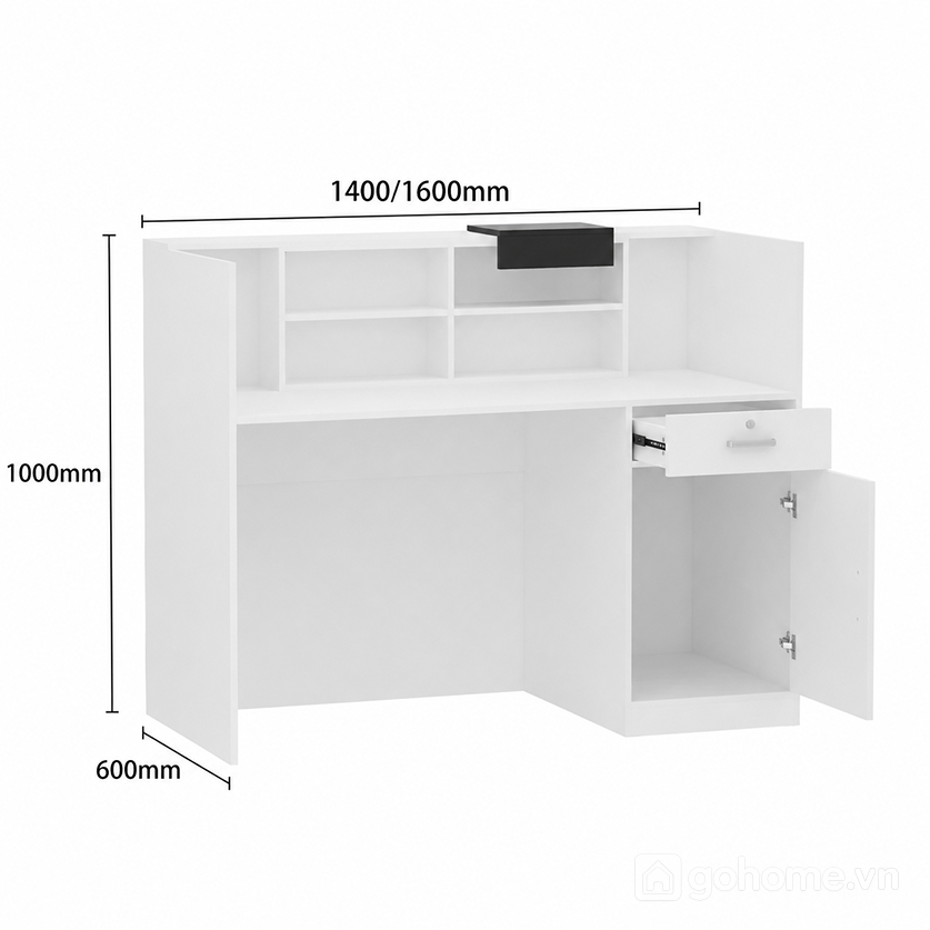 Kích thước chi tiết Quầy lễ tân tối giản có ngăn lưu trữ gọn gàng GH-21064