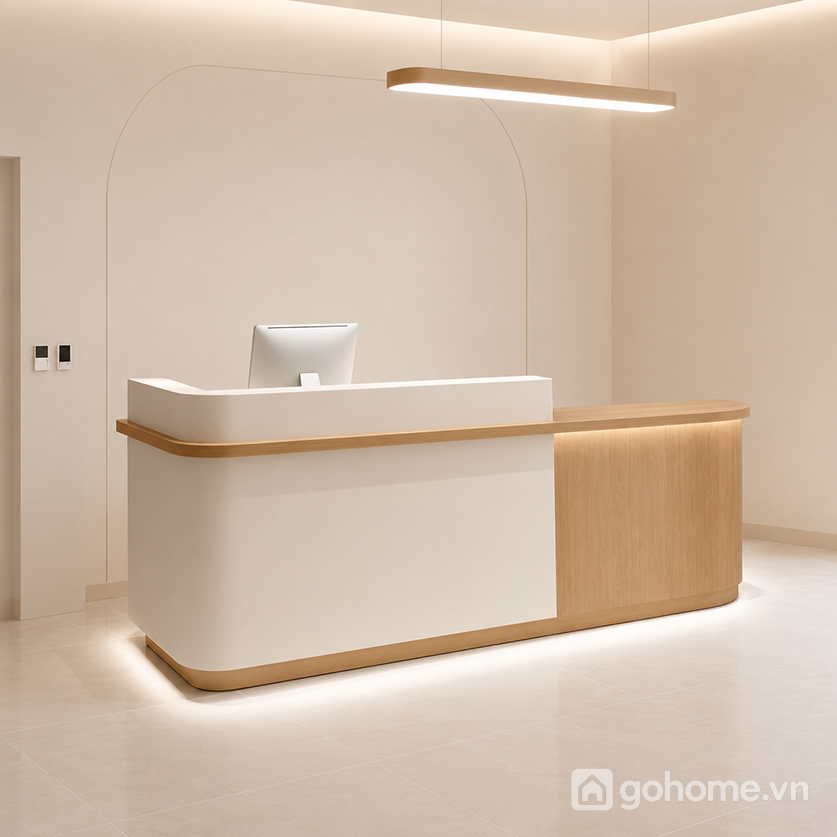 Quầy lễ tân bo góc thiết kế hiện đại nâng tầm không gian tiếp đón