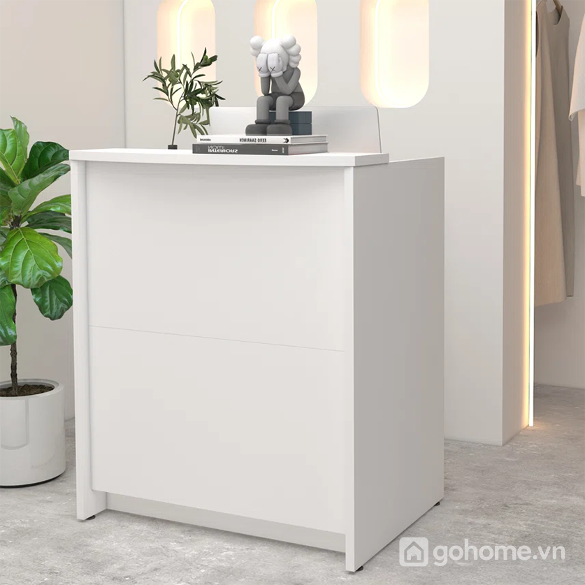 Quầy lễ tân có vách ngăn đơn giản và nhỏ gọn giúp tối ưu không gian tiếp khách