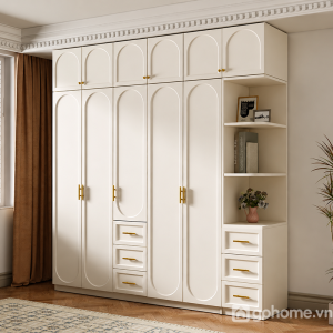 Thiết kế cánh vòm thanh lịch tạo điểm nhấn cho phòng ngủ