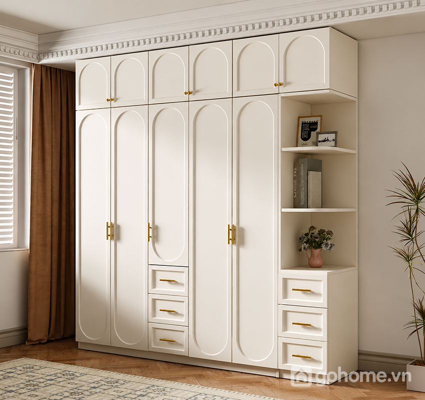 Thiết kế cánh vòm thanh lịch tạo điểm nhấn cho phòng ngủ