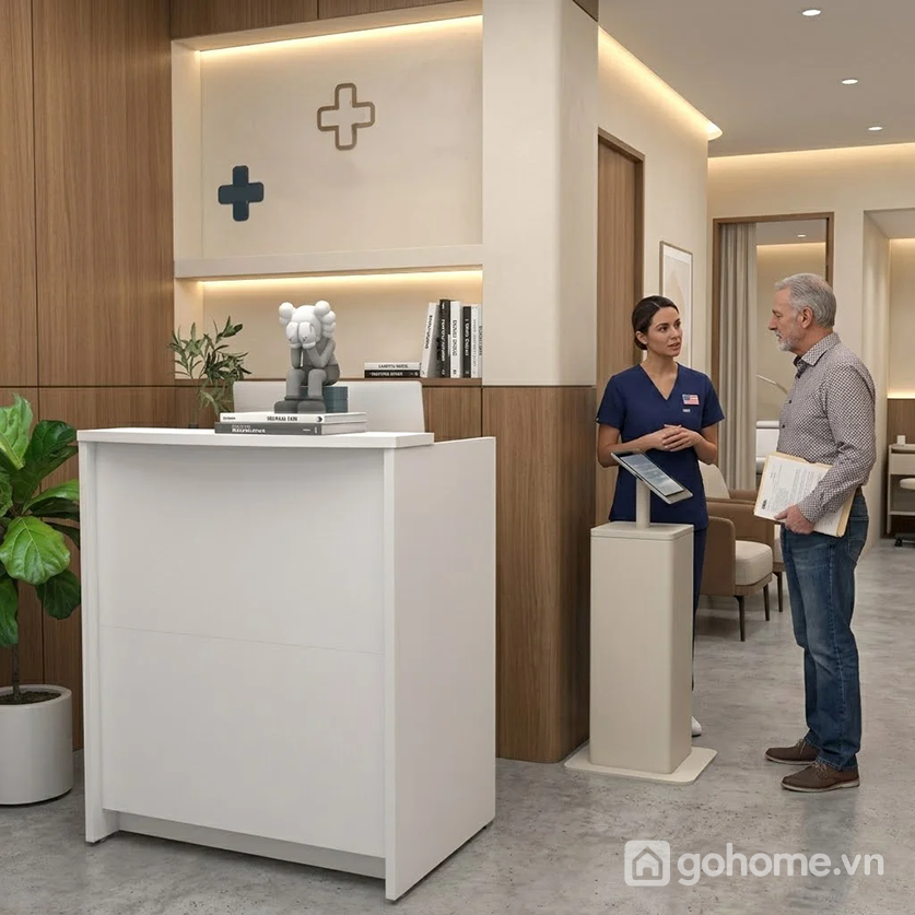 Thiết kế đơn giản, tạo điểm nhấn cho khu vực lễ tân
