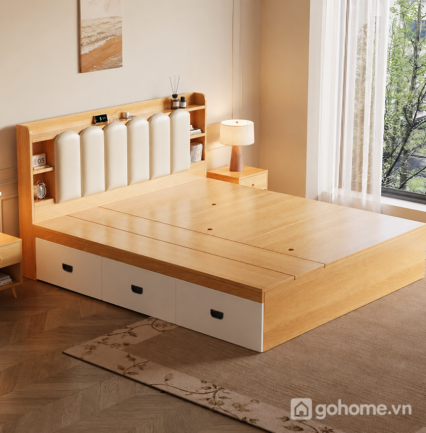 Thiết kế hiện đại với đầu giường bọc nệm êm ái