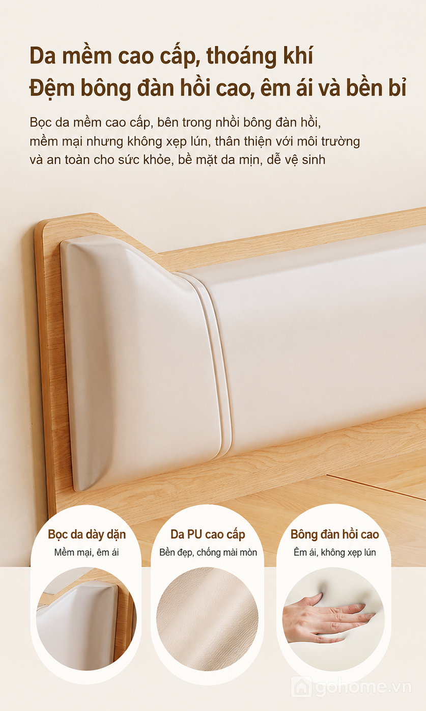 Thiết kế hiện đại với đầu giường tai mèo bọc da mềm mại