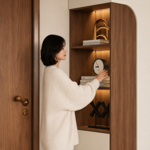 Thiết kế hiện đại với điểm nhấn kệ trang trí tích hợp đèn led