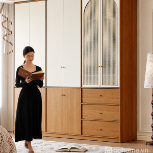 Tủ Áo Gỗ Kết Hợp Cánh Mây Thiết Kế Thanh Lịch – Điểm Nhấn Tinh Tế Cho Không Gian Phòng Ngủ