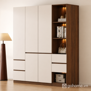 Tủ Quần Áo Cánh Phẳng Kết Hợp Kệ Trang Trí Hiện Đại GH-13091 - 2000x600x2000mm - GH-13091.2