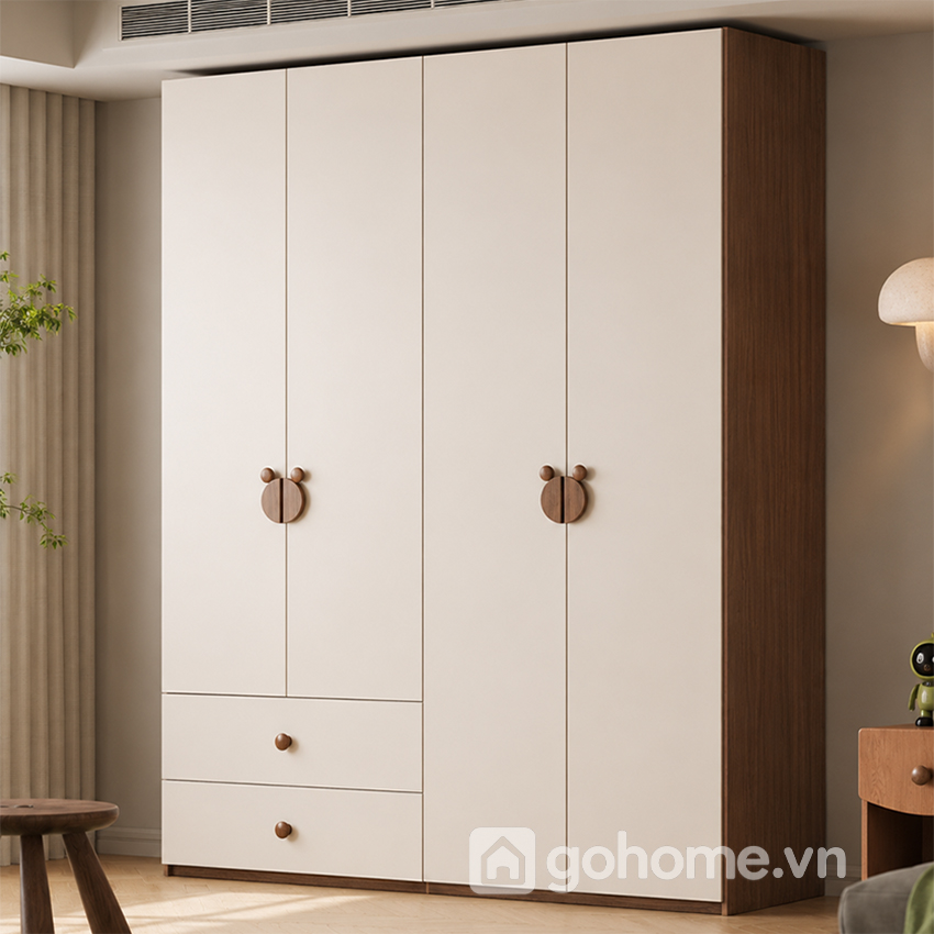 Tủ quần áo cánh trắng phối vân gỗ hiện đại GH-13089