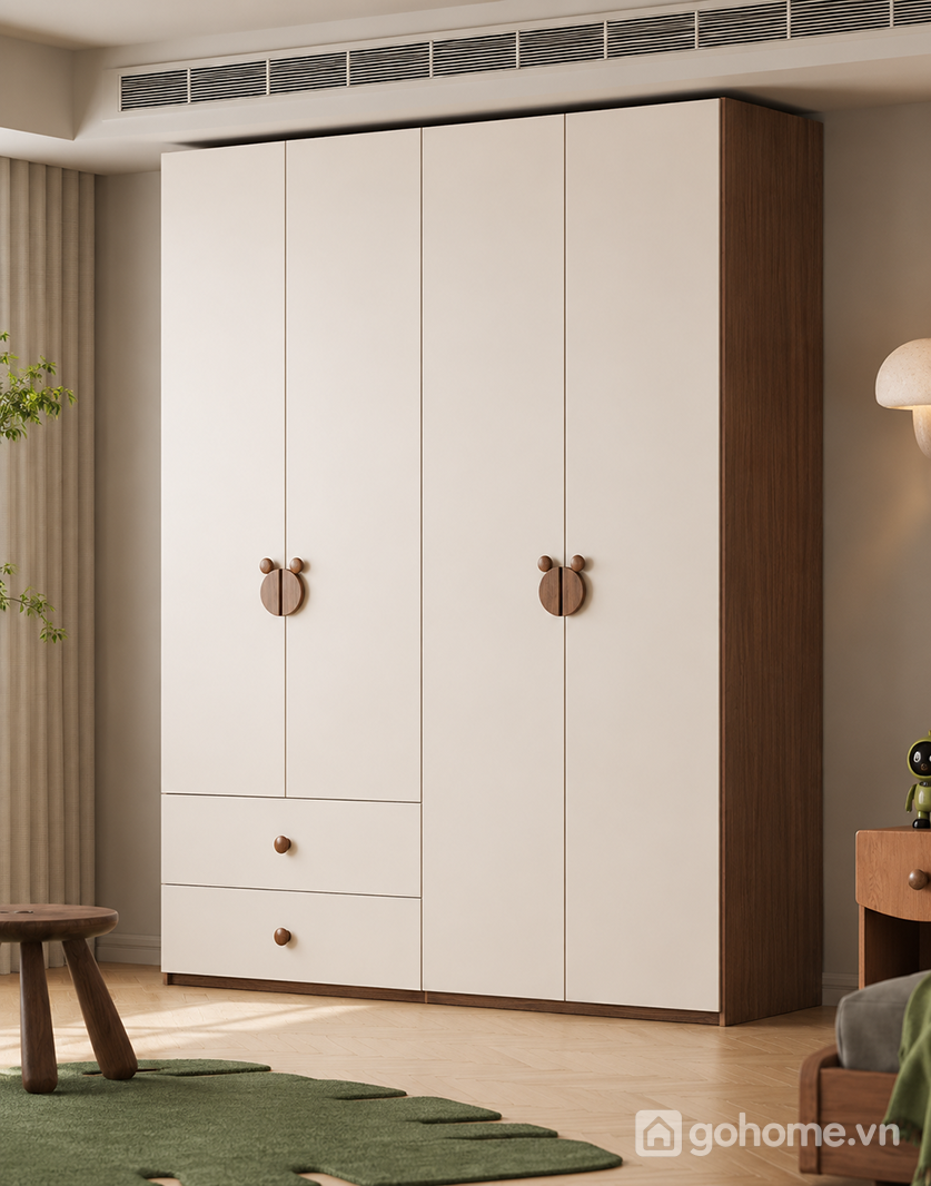 Tủ Quần Áo Tay Nắm Gỗ Tối Giản Hiện Đại