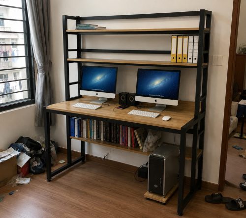 Bàn Làm Việc Khung Sắt Kết Hợp Kệ Sách Nhiều Tầng GH-71036