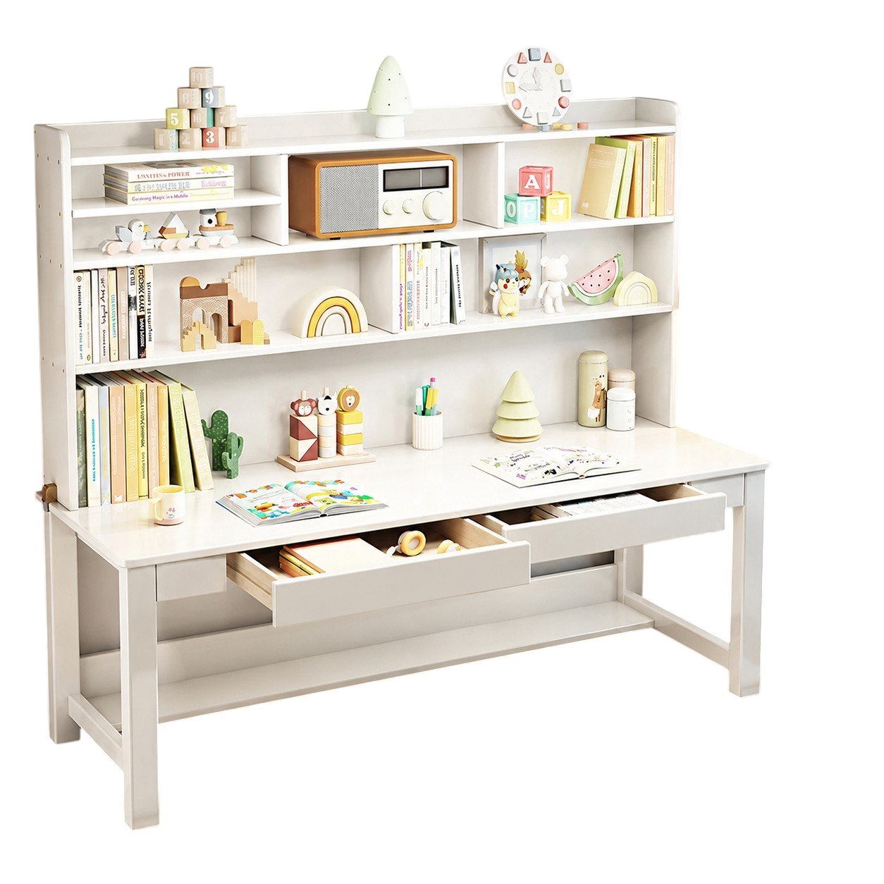 Bàn Học Đôi Trẻ Em Liền Giá Sách Hiện Đại GH-72044 - 1800x600x1700mm - GH-72044.2