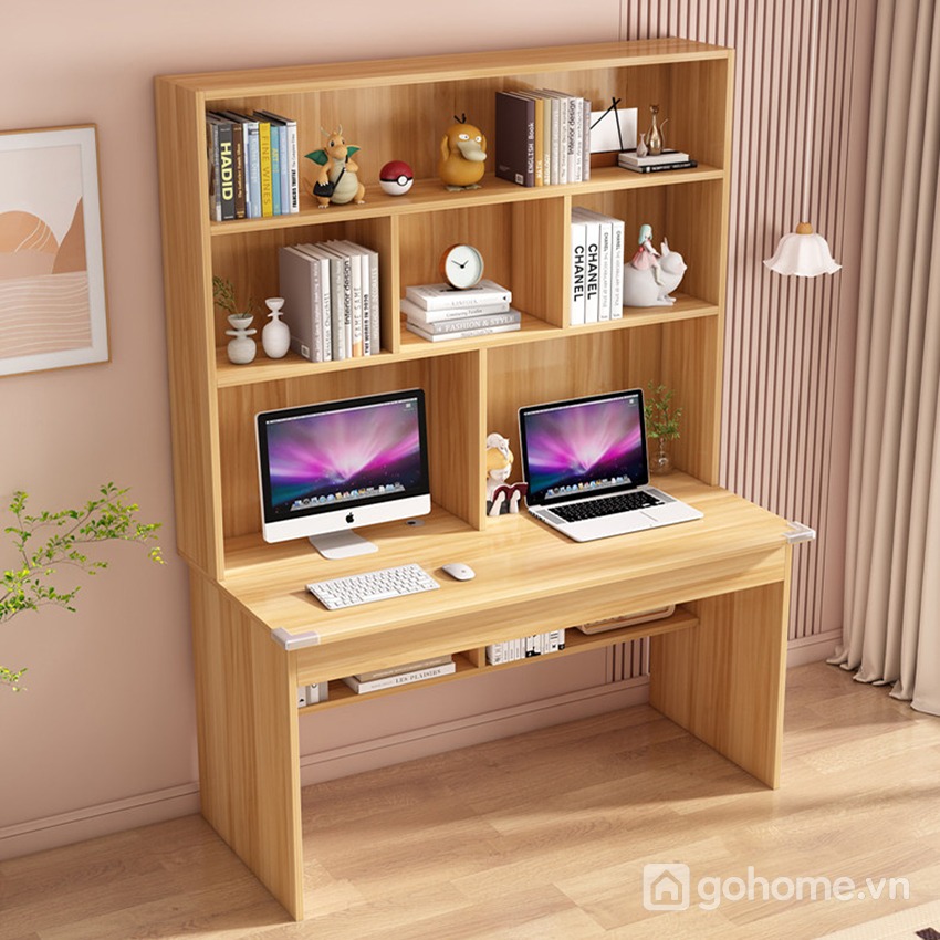 Bàn học liền giá sách gỗ công nghiệp 2 chỗ tối ưu không gian học tập