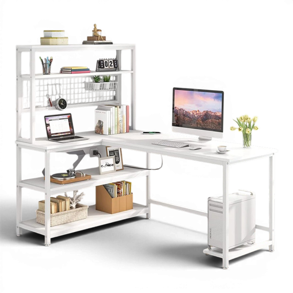 Bàn Làm Việc Góc Chữ L Khung Sắt Có Kệ Lưu Trữ GH-71045 - 1200-800x600x1530mm - GH-71045.2