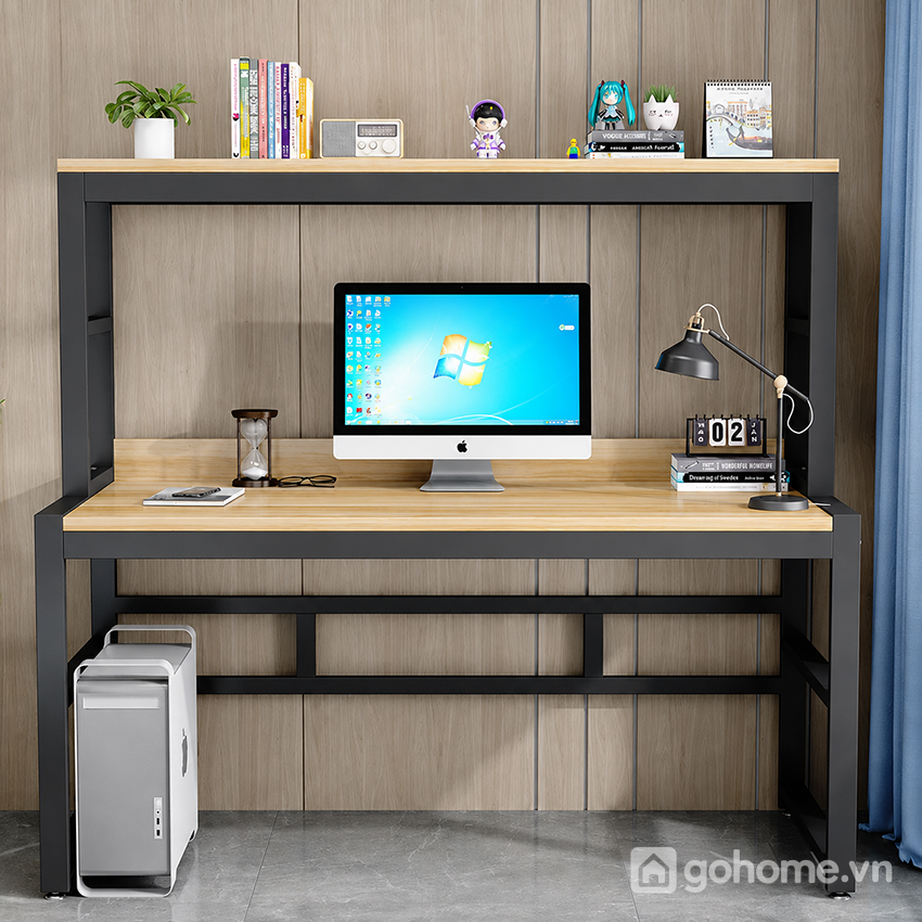 Bàn làm việc khung sắt 2 tầng hiện đại tối ưu không gian lưu trữ