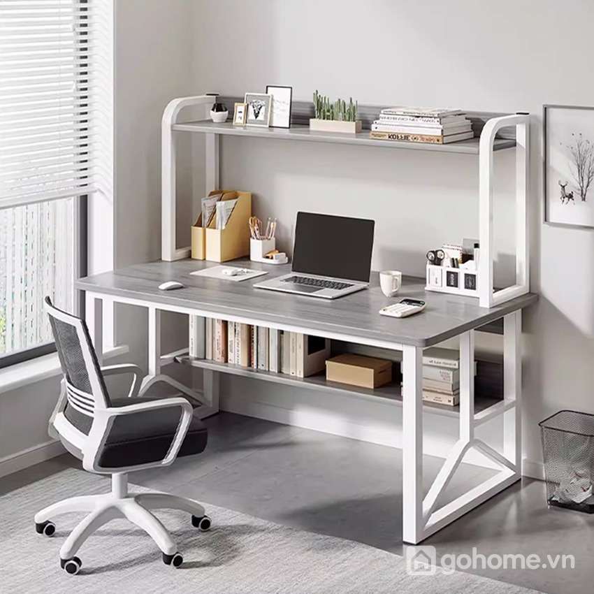 Bàn làm việc khung sắt có kệ để sách tối ưu không gian học tập và làm việc