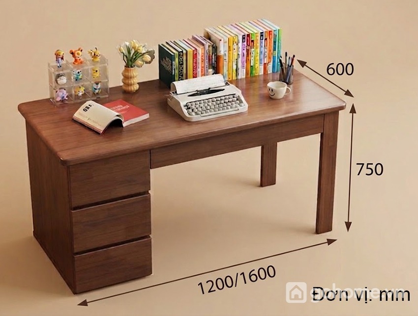 Kích thước chi tiết Bàn Học Gỗ Công Nghiệp 3 Ngăn Kéo Tối Giản GH-72050