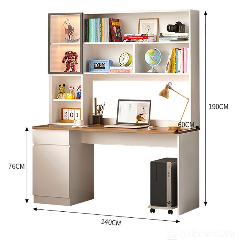 Kích thước chi tiết Bàn Học Liền Giá Sách Có Tủ Lưu Trữ Hiện Đại GH-72049 2