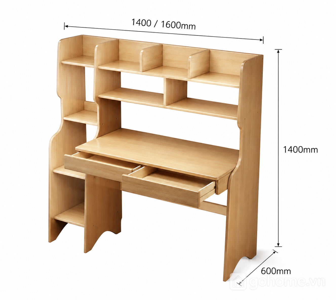 Kích thước chi tiết Bàn Học Trẻ Em Gỗ Công Nghiệp Kèm Giá Sách Đa Năng GH-72043