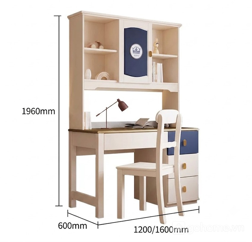 Kích thước chi tiết Bàn Học Trẻ Em Liền Giá Sách Có Ngăn Kéo GH-72051