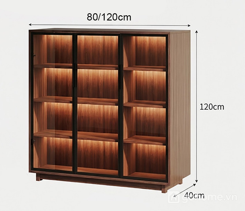 Kích thước chi tiết Tủ Decor Cánh Kính Nhiều Tầng Hiện Đại Cho Phòng Khách GH-56007