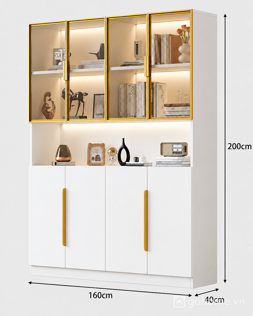 Kích thước chi tiết Tủ Trang Trí Cánh Kính Hiện Đại Cho Phòng Khách GH-56002 2