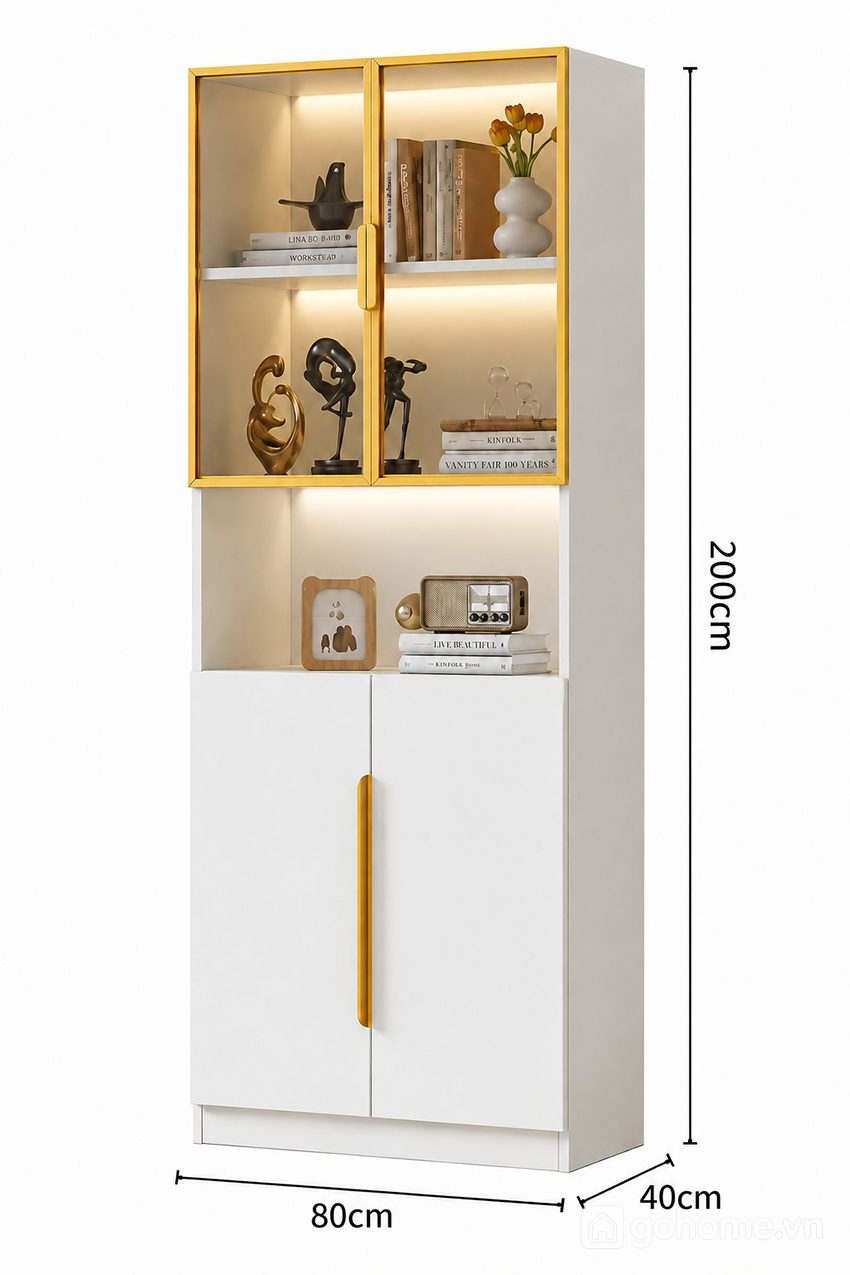 Kích thước chi tiết Tủ Trang Trí Cánh Kính Hiện Đại Cho Phòng Khách GH-56002