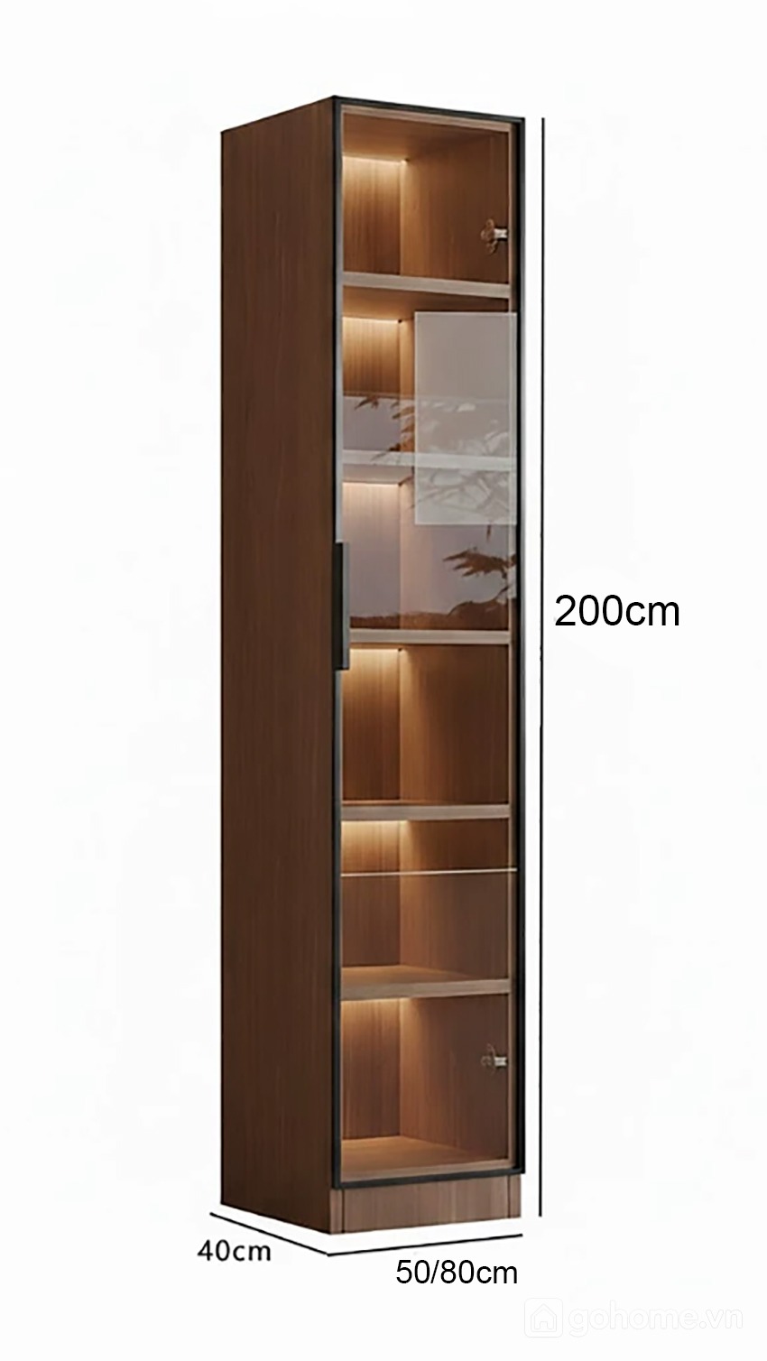 Kích thước chi tiết Tủ Trang Trí Gỗ Cánh Kính Đứng Hiện Đại GH-56006