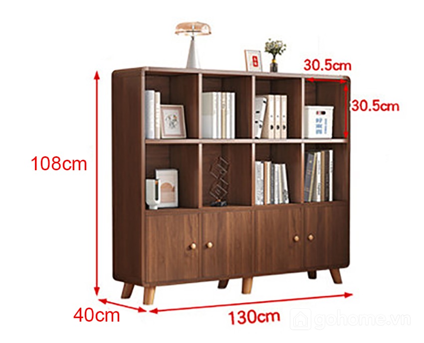 Kích thước chi tiết Tủ Trang Trí Gỗ Nhiều Ngăn Cánh Mở Hiện Đại GH-56004 2