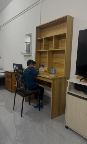 Bàn Học Liền Giá Sách Gỗ Công Nghiệp 2 Chỗ Hiện Đại GH-72048
